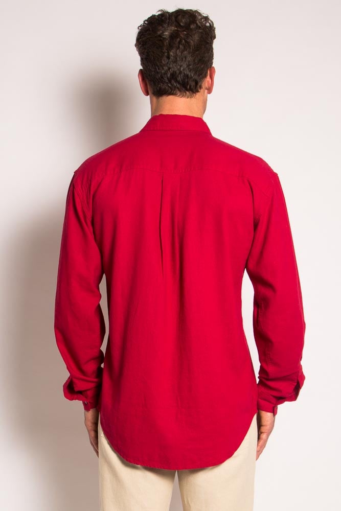 Red Mens Hemp Rayon Relax Fit Long Sleeve Shirt-Red