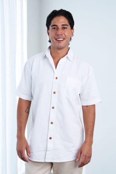 Mens Premium Hemp Rayon Relax Fit Short Sleeve Shirt-White