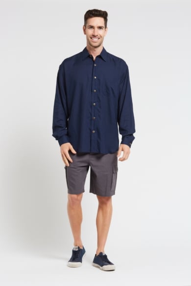 Mens Hemp Rayon Relax Fit Long Sleeve Shirt-Navy