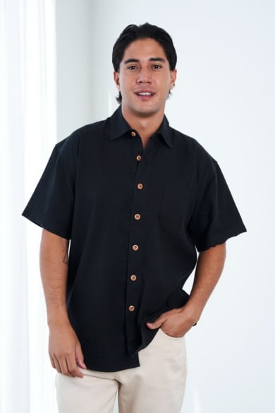 Mens Premium Hemp Relax Fit Short Sleeve Shirt-Black