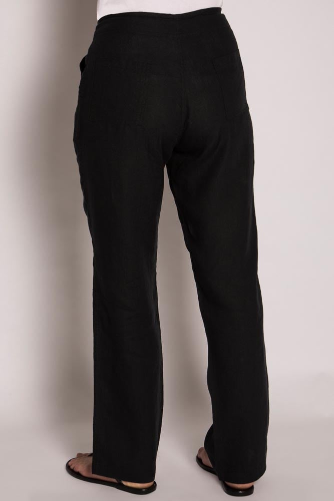 Black Ladies 100% Premium Hemp Drawstring Beach Pants-Black