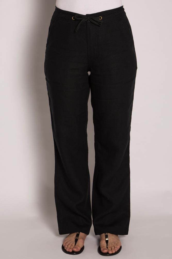 LSB796 Ladies 100%Hemp Drawstring Beach Pants-Black