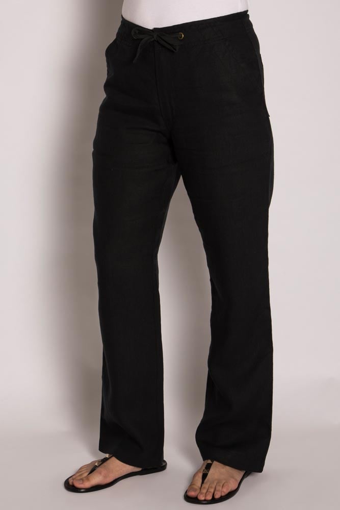 LSB796 Ladies 100%Hemp Drawstring Beach Pants-Black