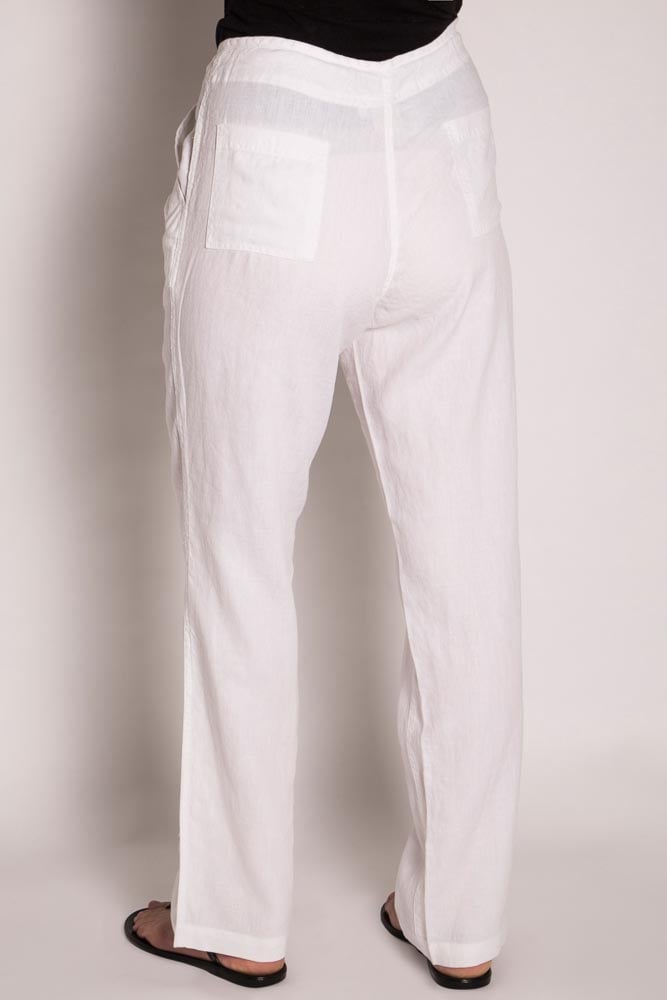 White LSB796 Ladies 100%Hemp Drawstring Beach Pants-White
