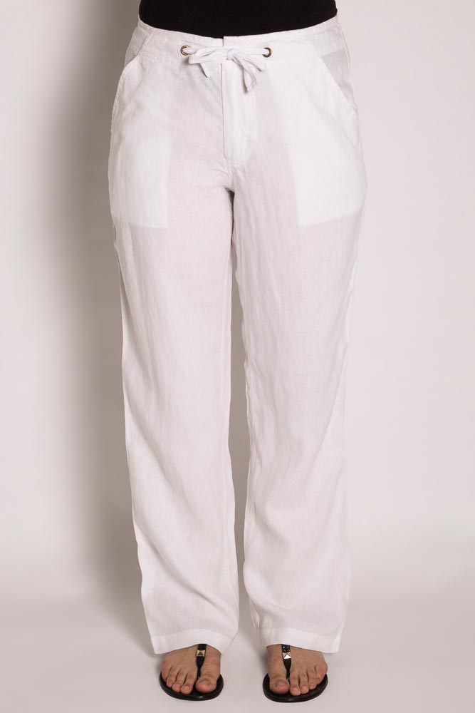 White LSB796 Ladies 100%Hemp Drawstring Beach Pants-White