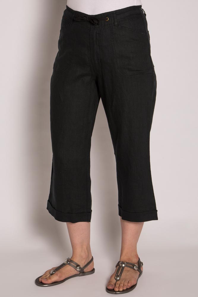 Ladies Pure Hemp 3/4 Beach Pants-Black