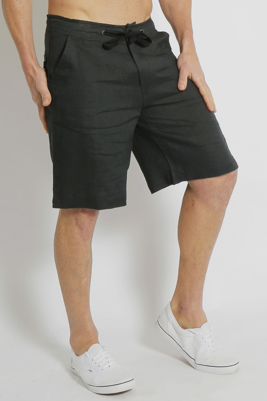 Black Men's 100% Hemp Drawstring Shorts - Black