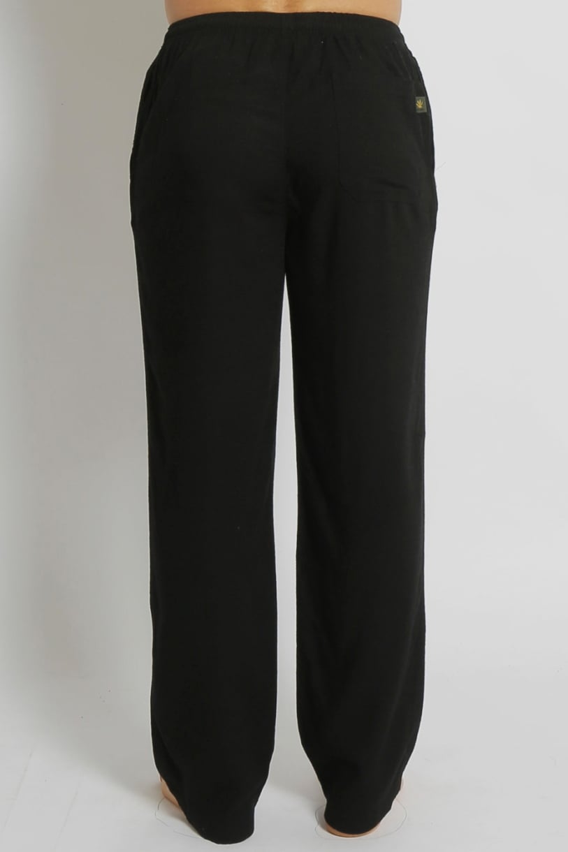 Men's Bamboo Hemp Elastic Waist Beach Pants-Black