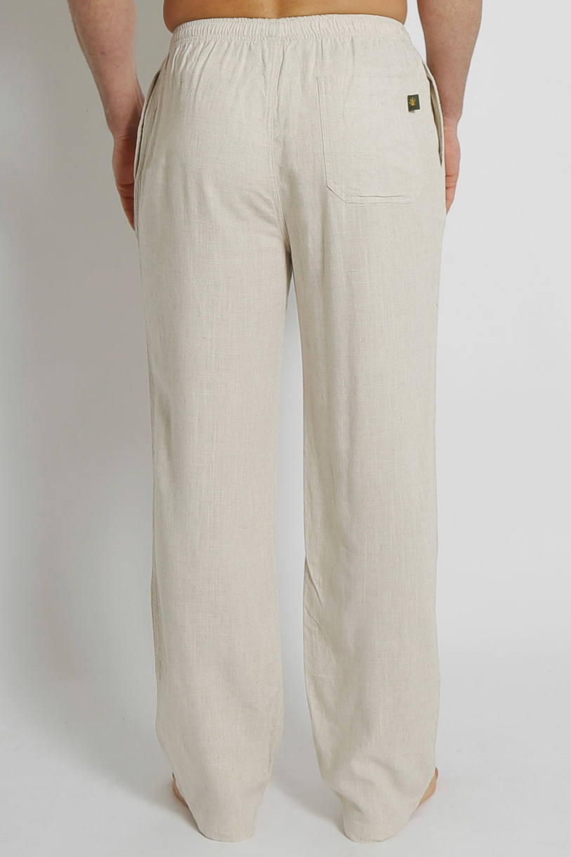 Men's Bamboo Hemp Elastic Waist Beach Pants-Natural