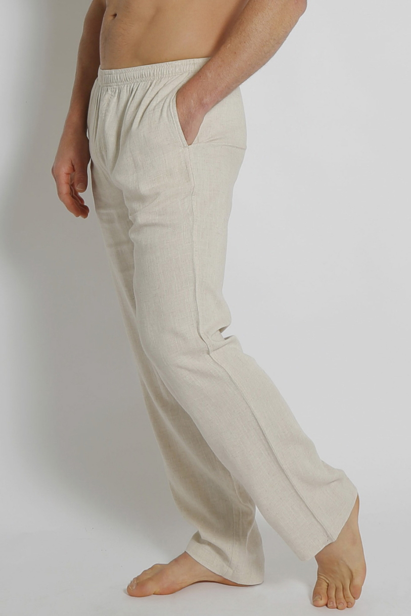 Men's Bamboo Hemp Elastic Waist Beach Pants-Natural