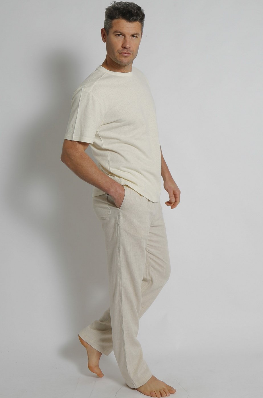 Men's Bamboo Hemp Elastic Waist Beach Pants-Natural