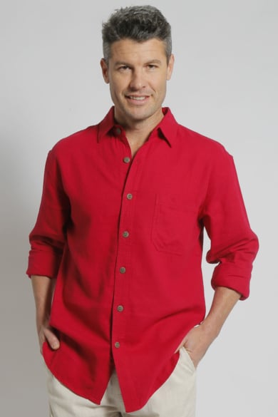 Mens Hemp Rayon Relax Fit Long Sleeve Shirt-Red