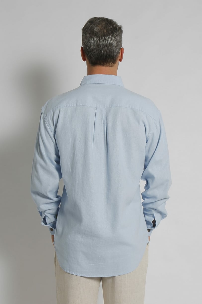 Mens Premium Hemp Relax Fit Long Sleeve Shirt-Sky