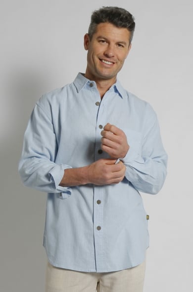 Mens Hemp Rayon Relax Fit Long Sleeve Shirt-Sky