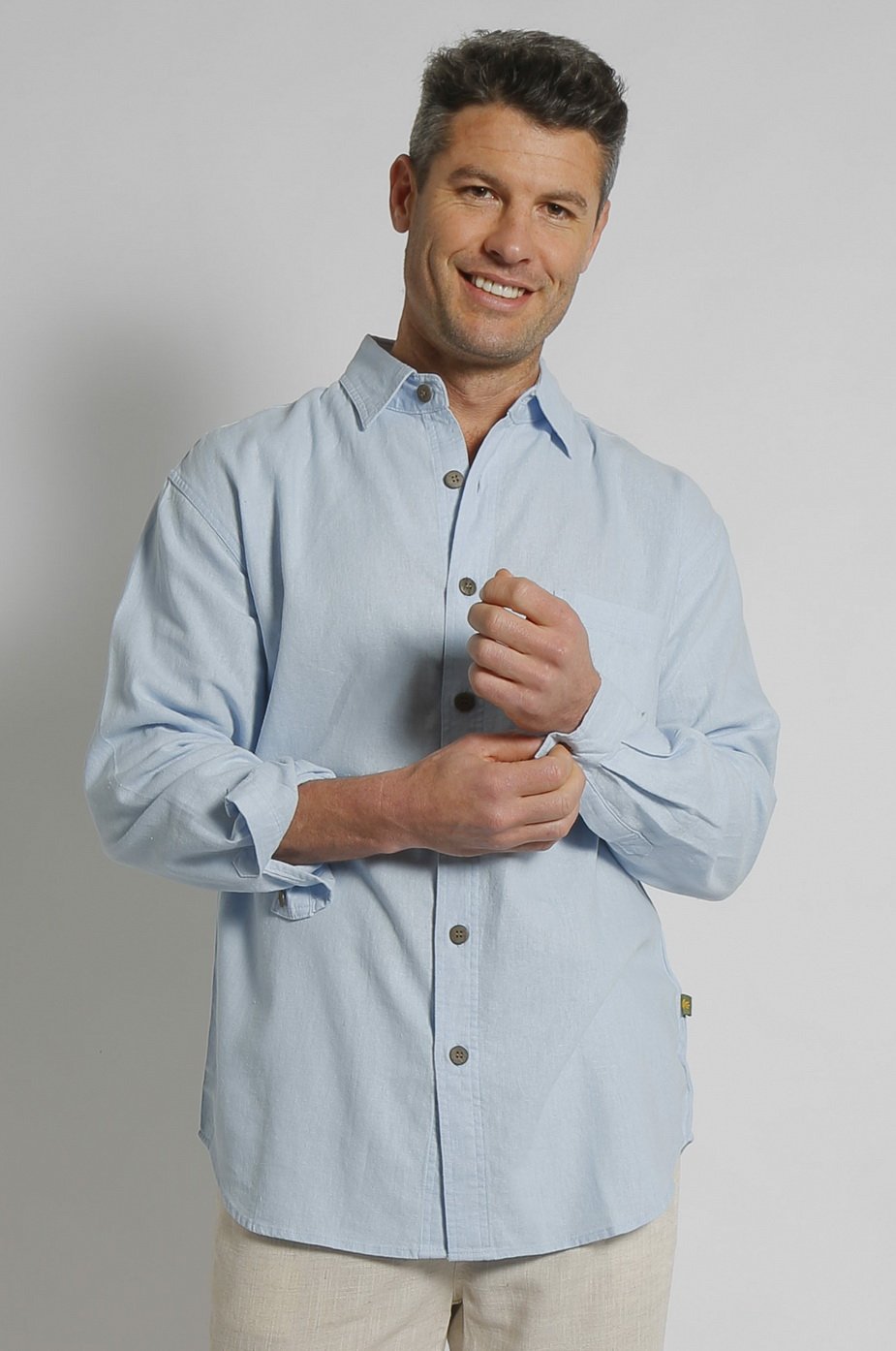 Mens Premium Hemp Relax Fit Long Sleeve Shirt-Sky