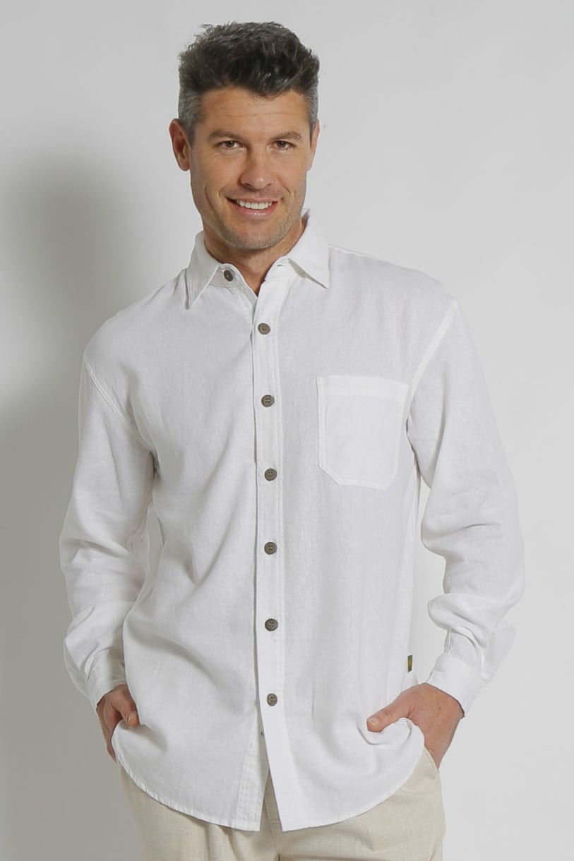 Mens Premium Hemp Rayon Relax Fit Long Sleeve Shirt-White