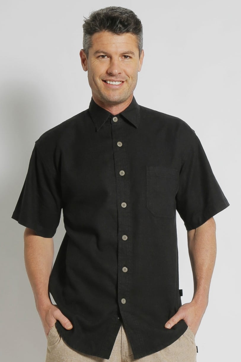 Mens Premium Hemp Rayon Relax Fit Short Sleeve Shirt-Black