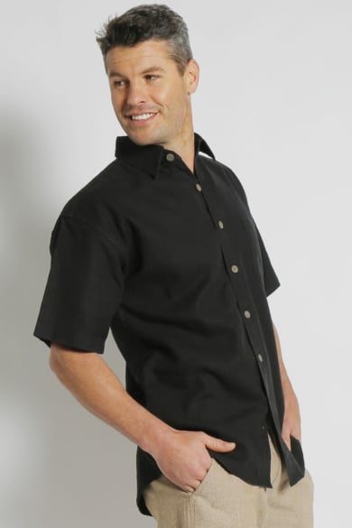 Mens Premium Hemp Rayon Relax Fit Short Sleeve Shirt-Black