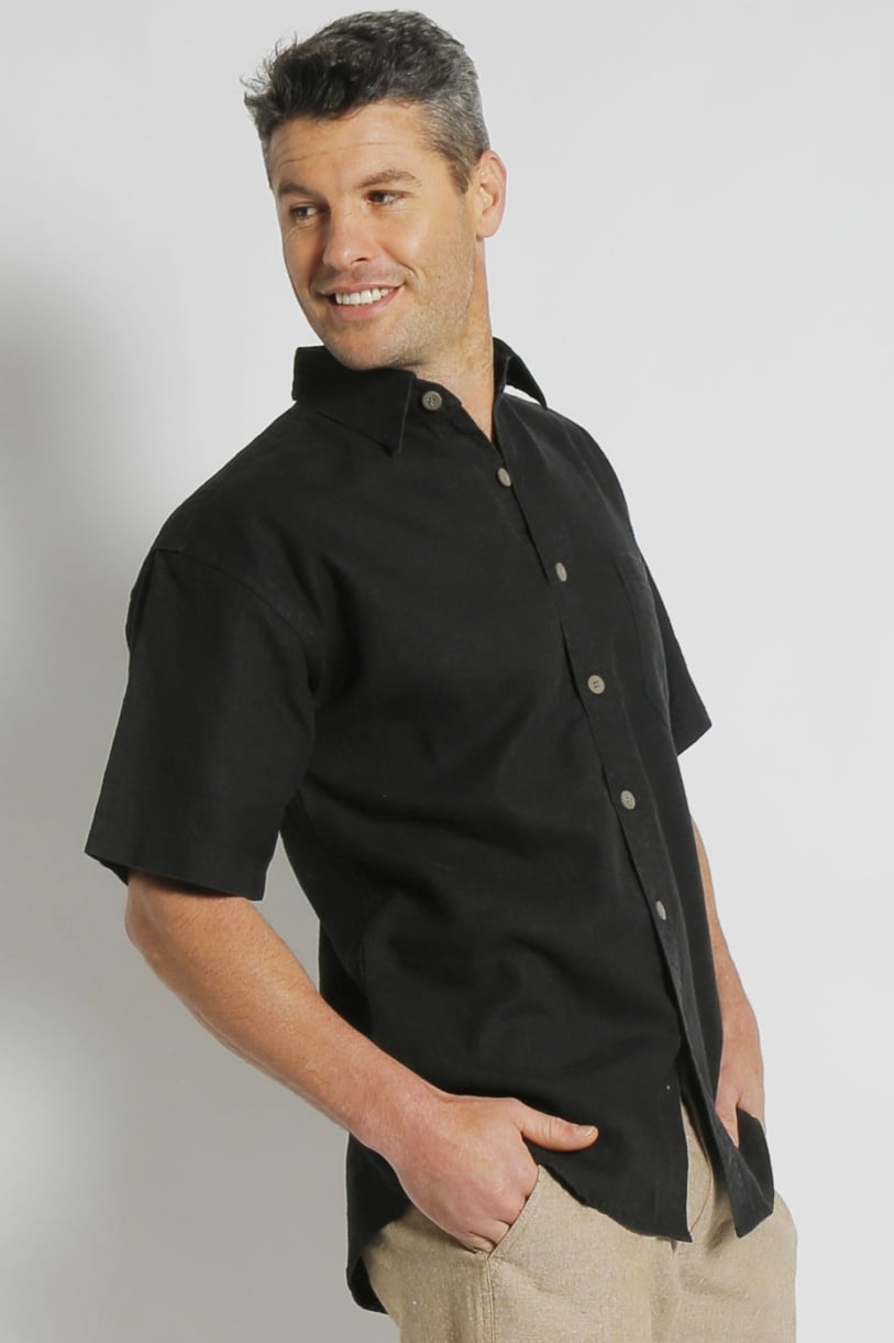 Mens Premium Hemp Relax Fit Short Sleeve Shirt-Black