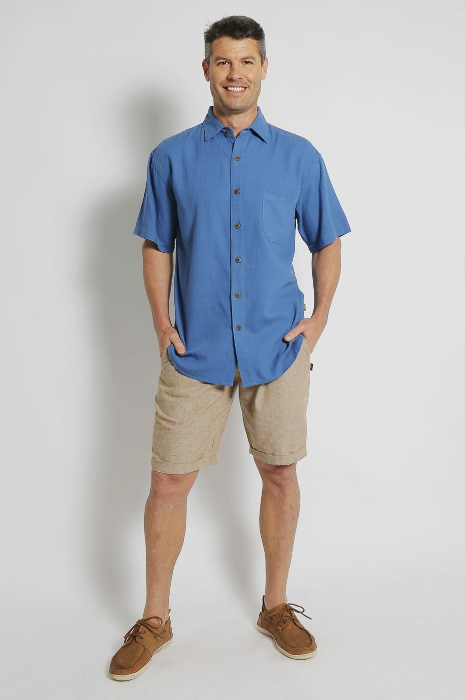 Mens Hemp Rayon Relax Fit Short Sleeve Shirt-Blue