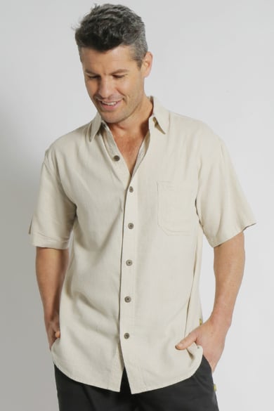 Mens Hemp Rayon Relax Fit Short Sleeve Shirt-Bone