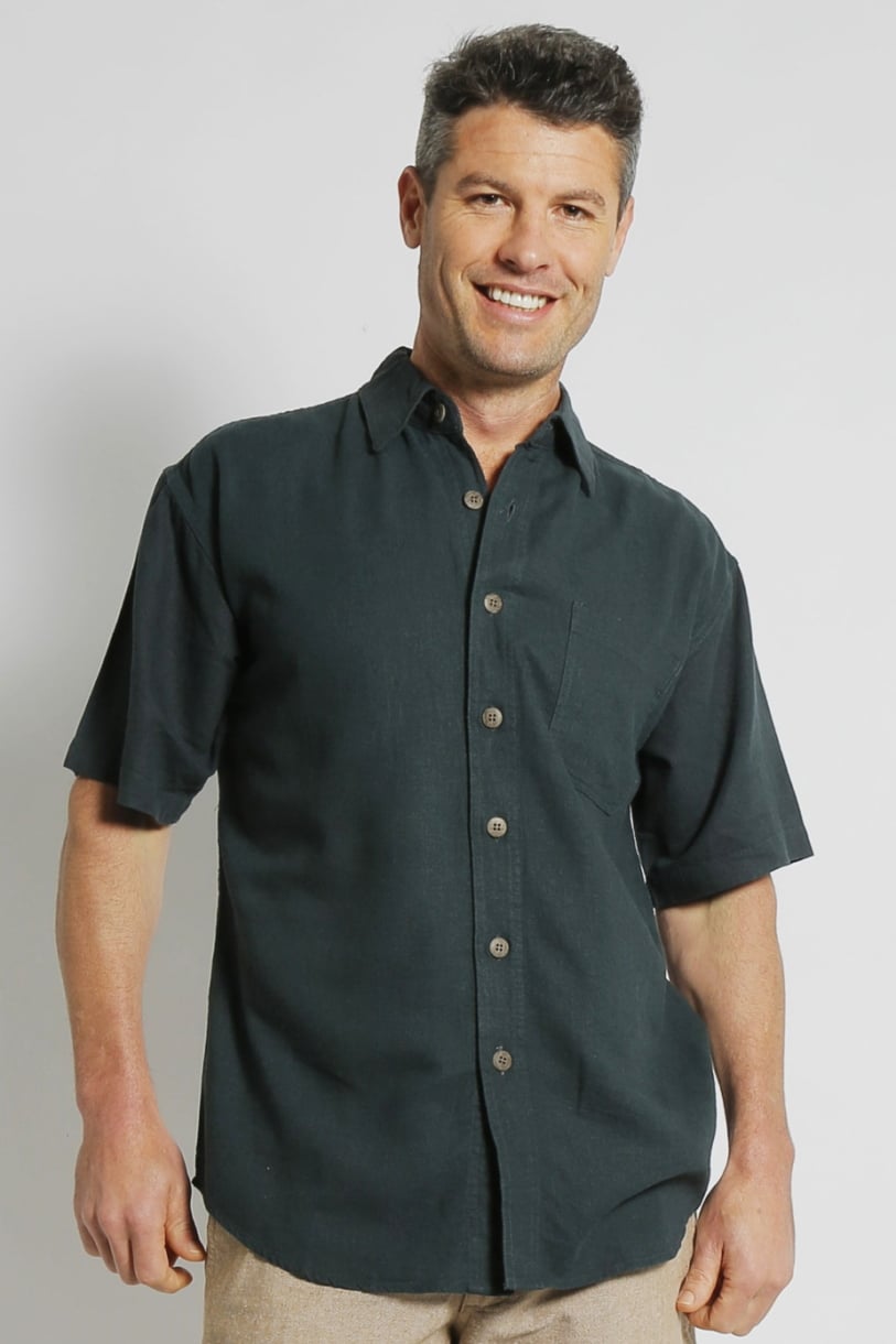 Mens Hemp Rayon Relax Fit Short Sleeve Shirt-Bottle