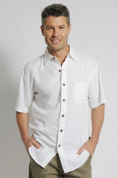 Mens Premium Hemp Rayon Relax Fit Short Sleeve Shirt-White