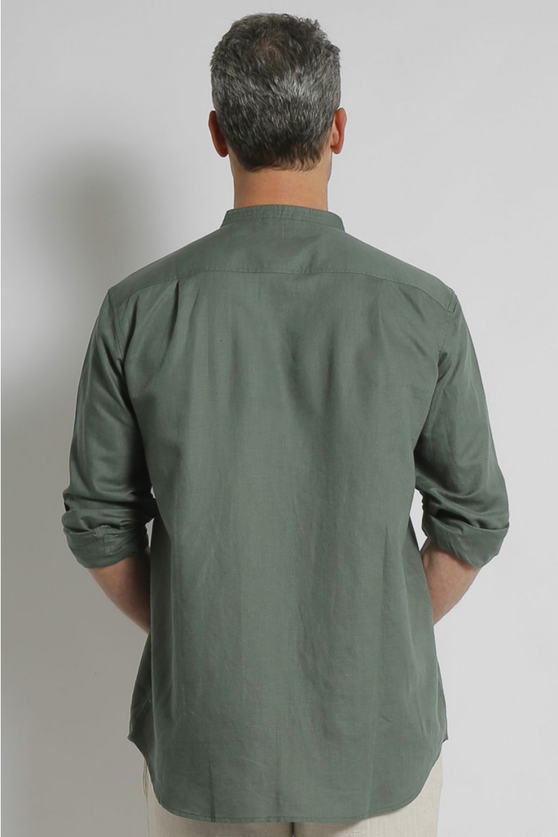 mst017_green_b MEN'S HEMP COTTON LONG SLEEVE GRANDPA SHIRT-NATURAL