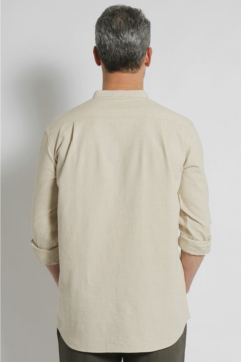 MEN'S HEMP COTTON LONG SLEEVE GRANDPA SHIRT-NATURAL