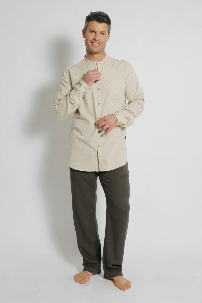 MEN'S HEMP COTTON LONG SLEEVE GRANDPA SHIRT-NATURAL