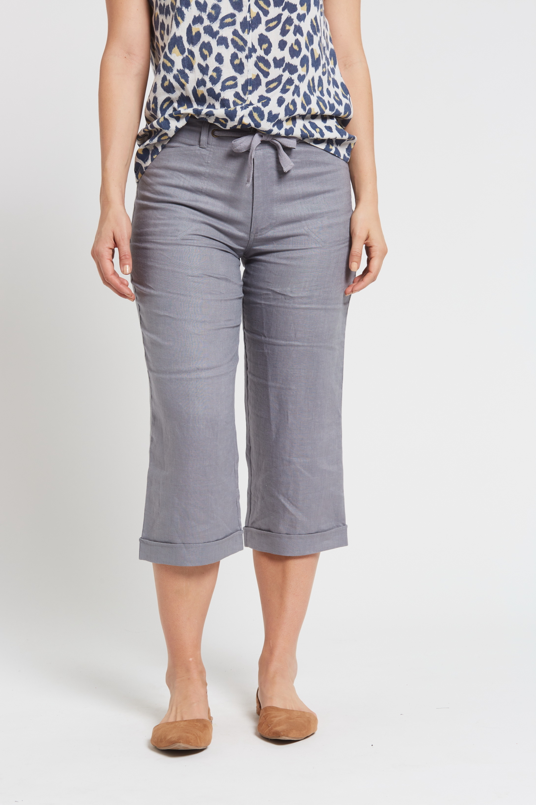 LSB797 GREY F Ladies Pure Hemp 3/4 Beach Pants-Grey