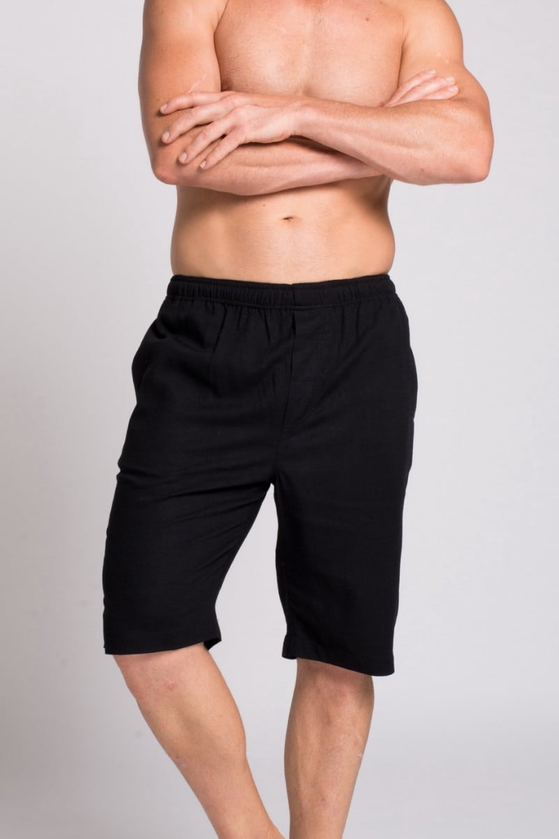 MEN'S HEMP BAMBOO ELASTIC WAIST SHORTS-BLACK