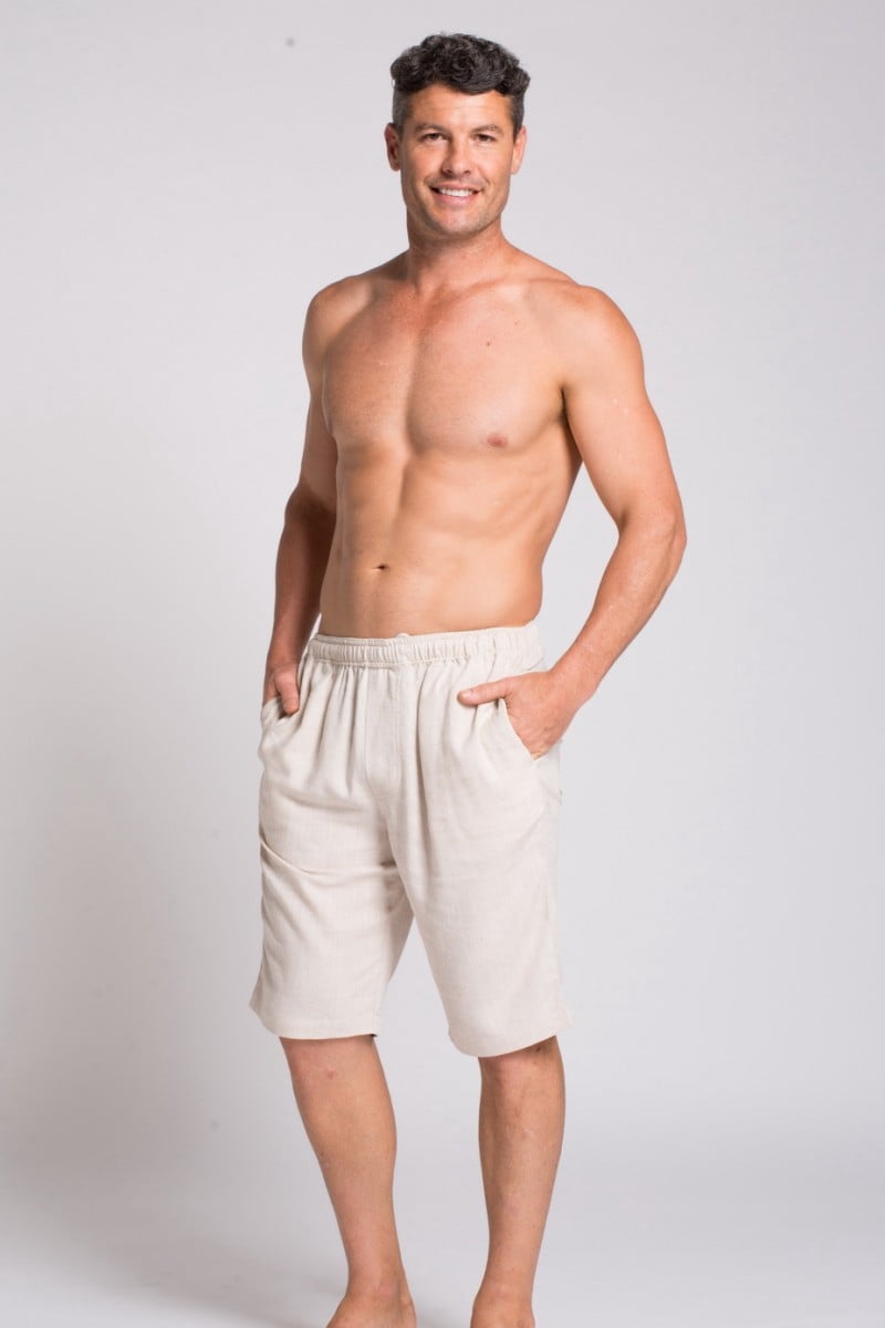 MEN'S HEMP BAMBOO ELASTIC WAIST SHORTS-NATURAL