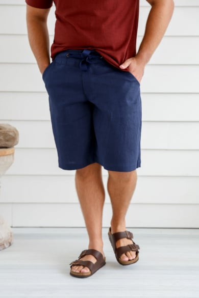 Men's 100% Hemp Drawstring  Shorts - Navy