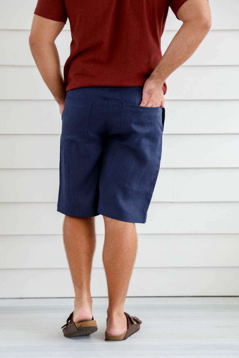 Men's 100% Hemp Drawstring  Shorts - Navy
