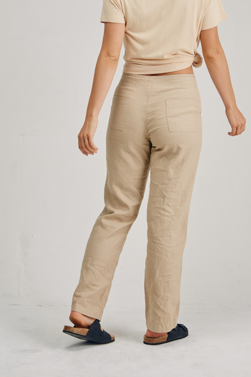 Ladies 100% Premium Hemp Drawstring Beach Pants - Sand