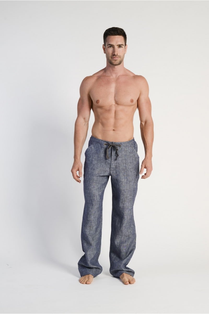 msb194_navy_f_2 100% Hemp Mens Relaxing Beach Pants with Draw String-Navy