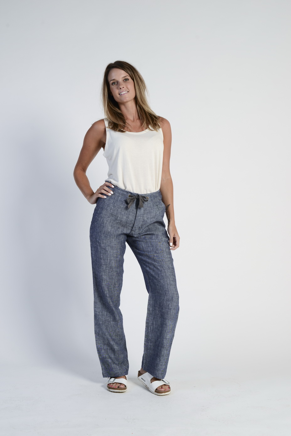 Ladies 100% Hemp Drawstring Beach Pants - Navy