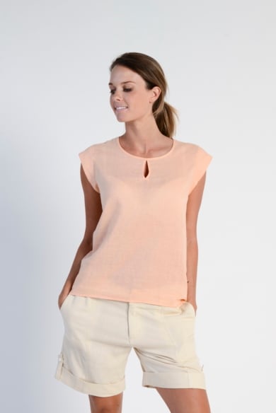 Ladies' Hemp Cotton Blouse With Capped Sleeves-Peach