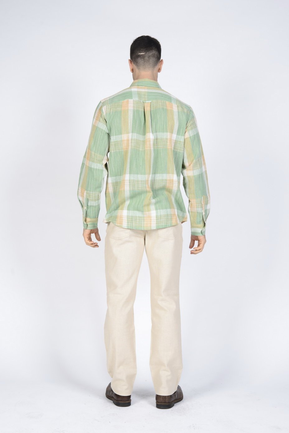 mwt705_green_b_1.jpg Men's 100% Hemp Plaid Shirt-Green