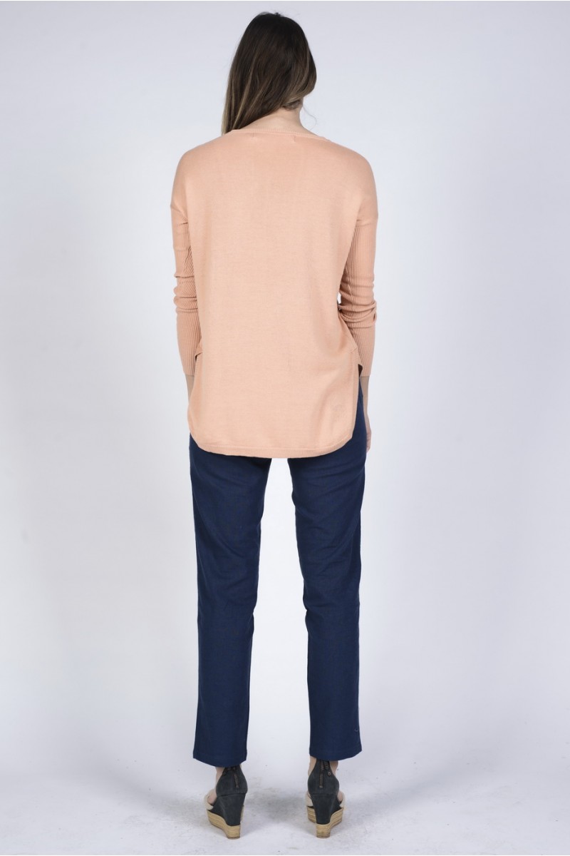 lwt732_peach_b Ladies' Bamboo Cotton Crew Neck Knit Jumper-Apricot