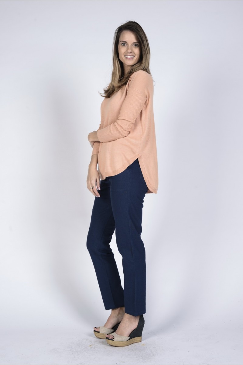 lwt732_peach_s Ladies' Bamboo Cotton Crew Neck Knit Jumper-Apricot