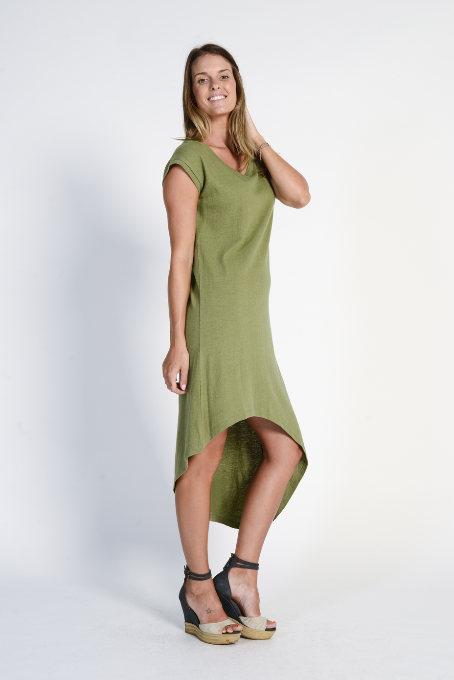 lsb1785_green3.jpg Ladies' Hemp Cotton Summer Dress- Green