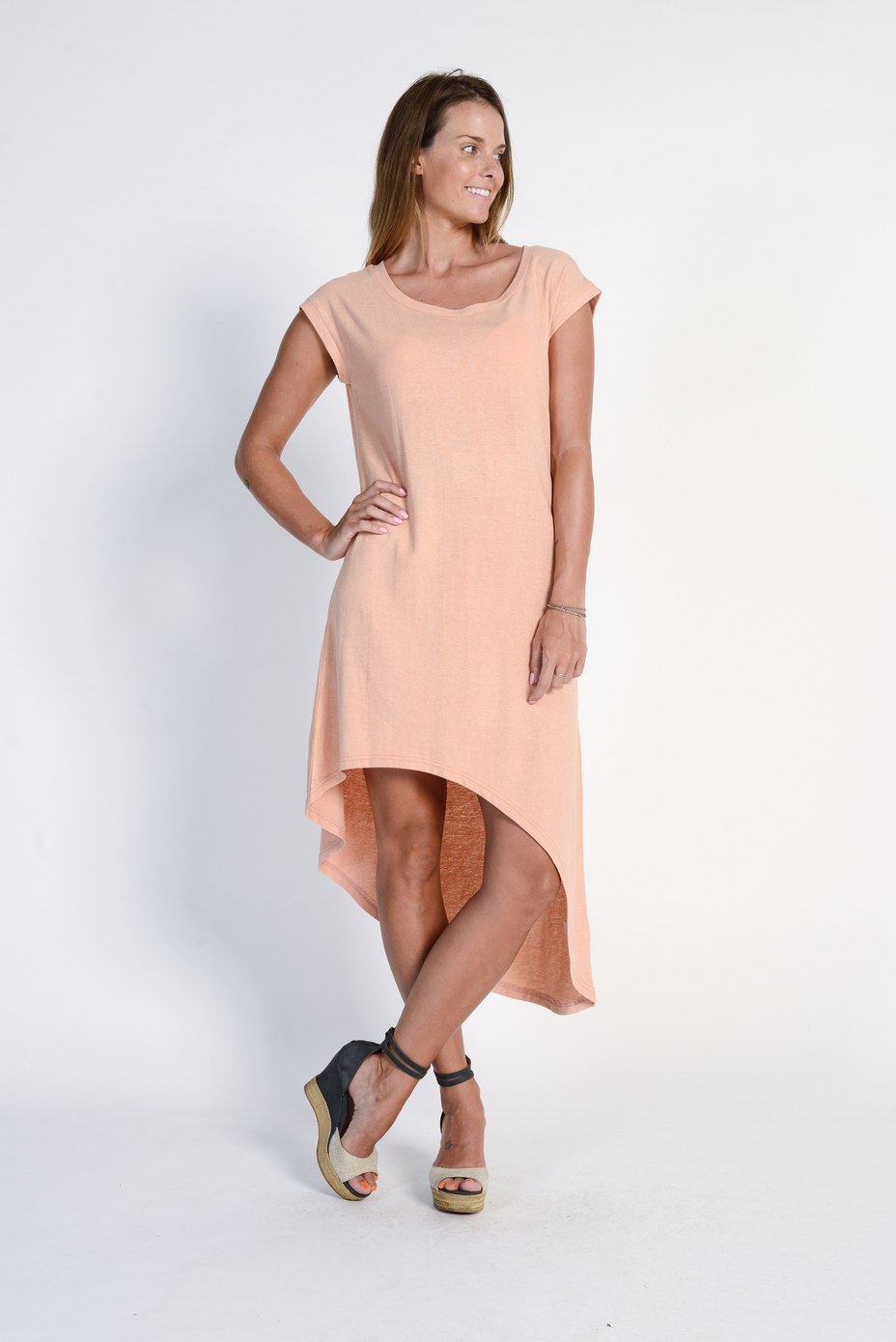 lsb1785_peach1.jpg Ladies' Hemp Cotton Summer Dress- Peach