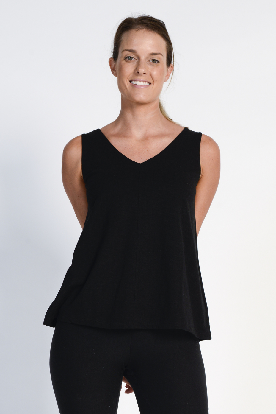lst1761_black1.jpg Ladies' Bamboo Cotton Swing V Neck Singlet- Black