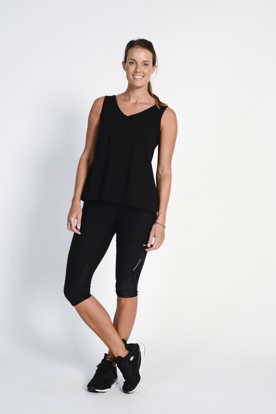 lst1761_black2.jpg Ladies' Bamboo Cotton Swing V Neck Singlet- Black