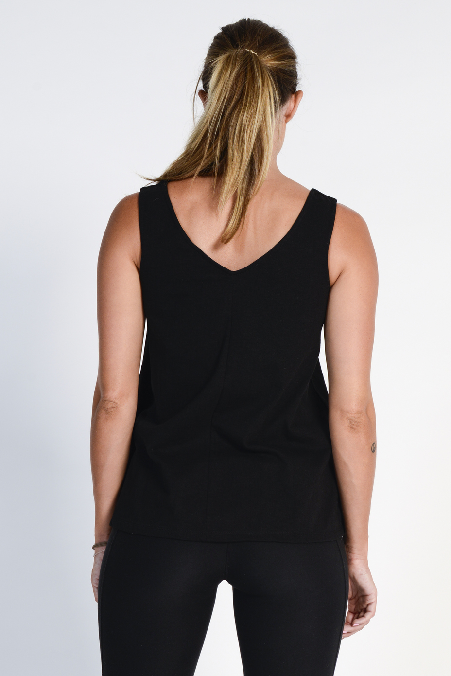 lst1761_black3.jpg Ladies' Bamboo Cotton Swing V Neck Singlet- Black