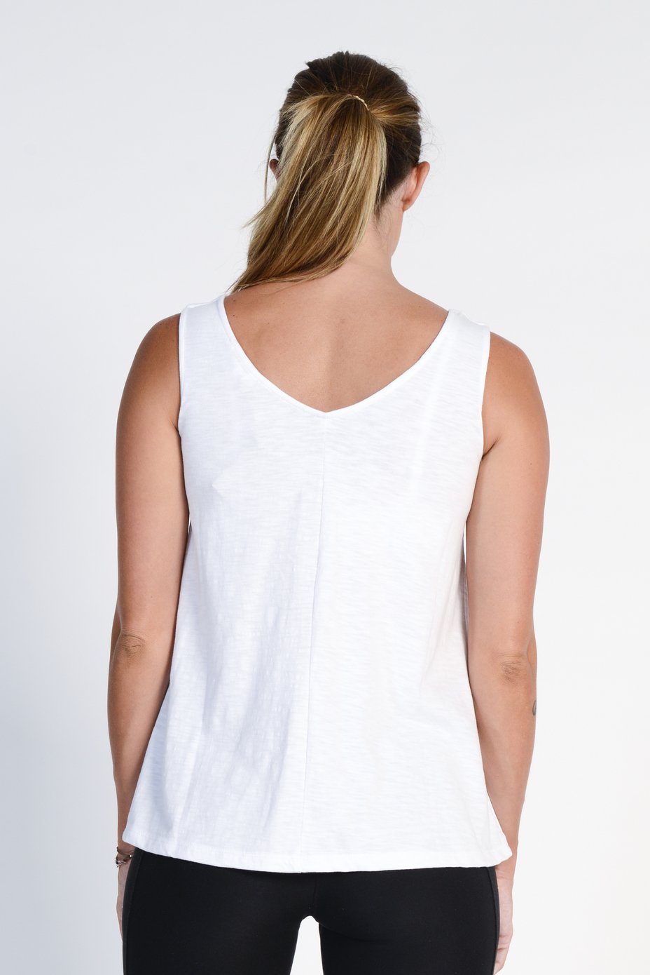 Ladies' Bamboo Cotton Swing V Neck Singlet- White