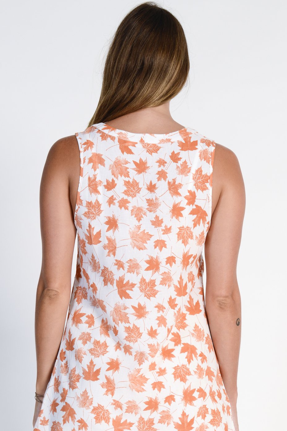 Ladies' Hemp Cotton Sleeveless Leaf Shirt- Orange Leaf