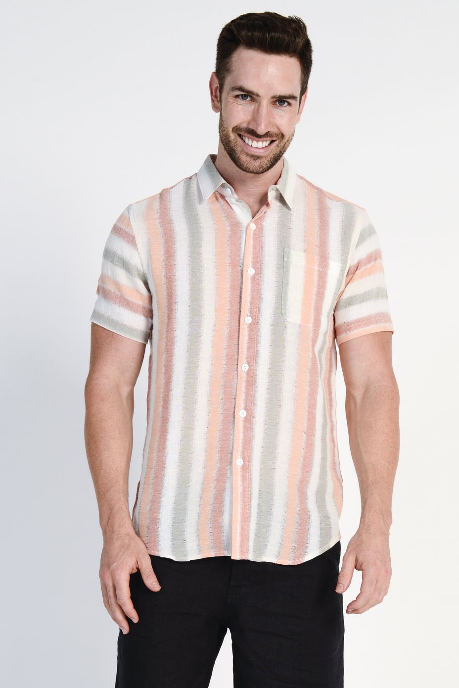 mst1727_orange1.jpg Men's 100%Hemp Light Weave S/S Shirt- Orange
